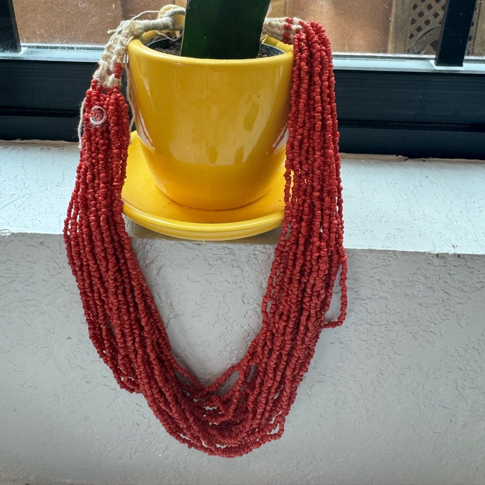 Multi-Strand Red Beaded Necklace